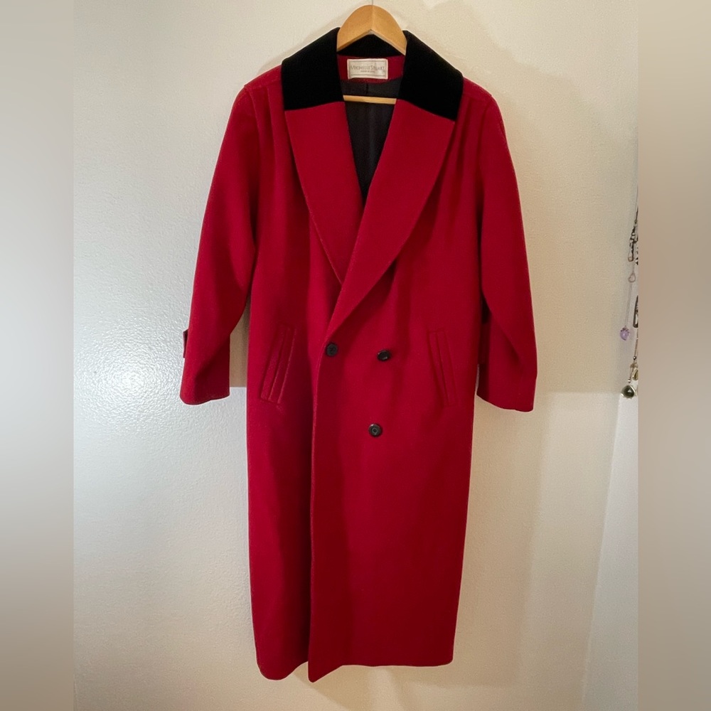 Red, Vintage, Michelle Stuart, high quality, ladies wool and velvet coat.